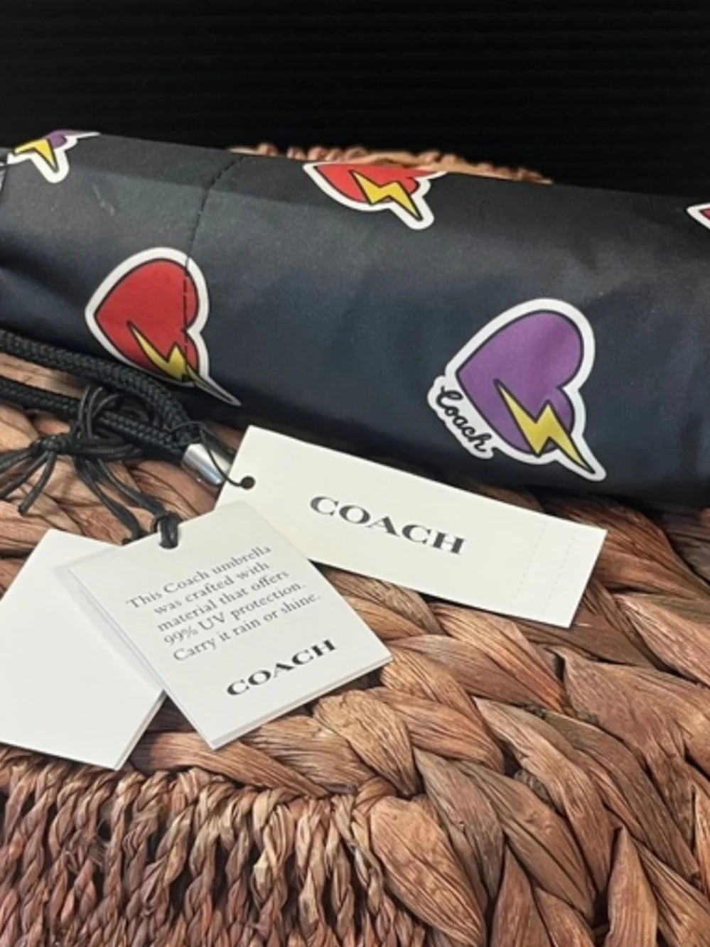 Coach Heart Bolt Compact Umbrella - Picture 2 of 3